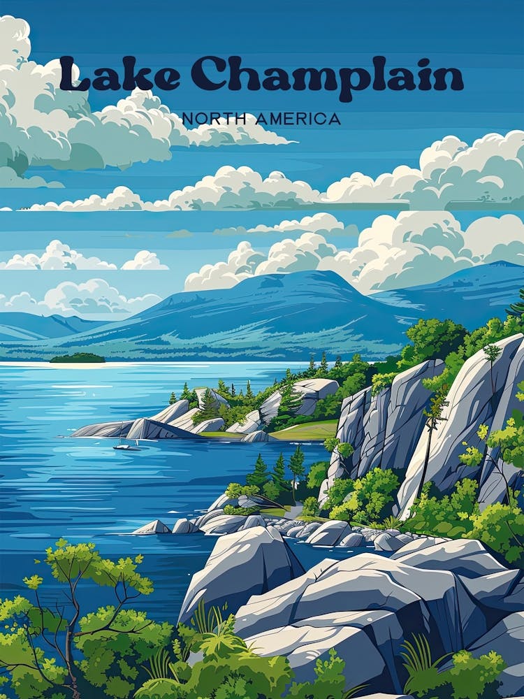Lake Champlain Vermont Travel Art Illustration