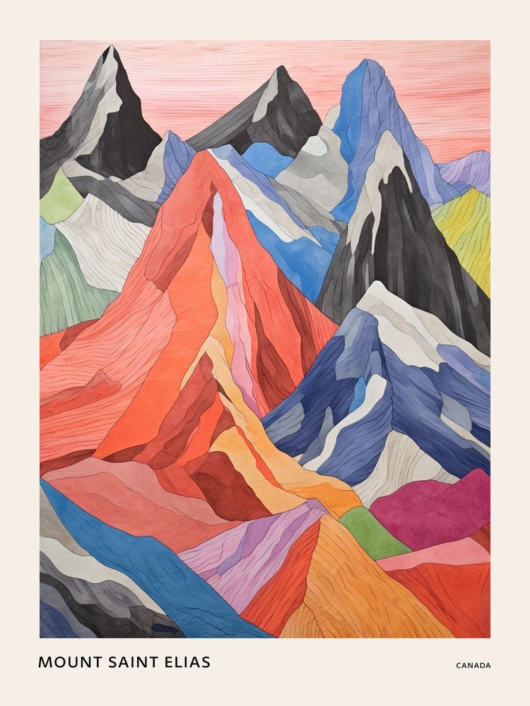 Mount Saint Elias Canada 4 Colourful Mountain Illustration Poster