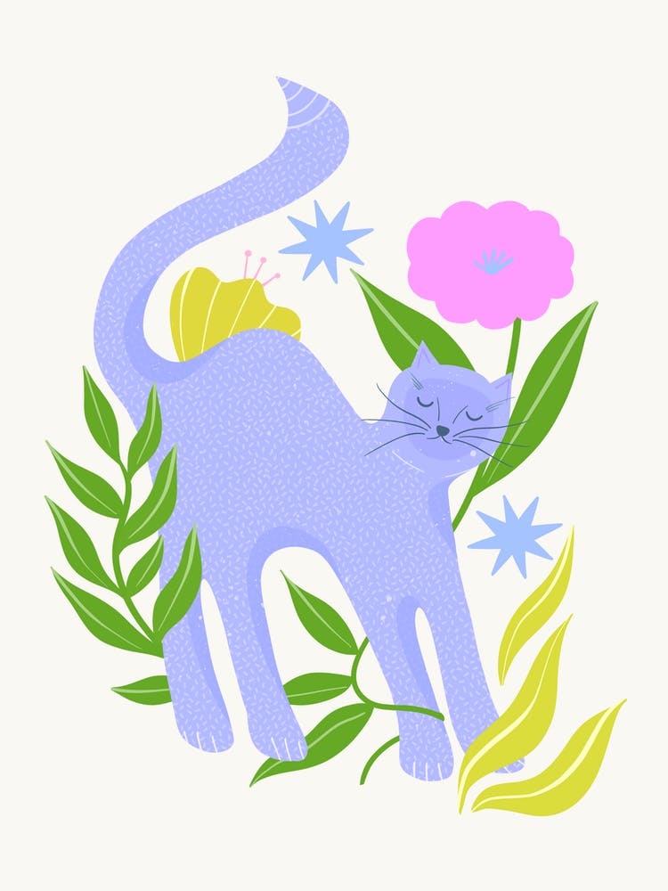 Lilac Cat With Flowers