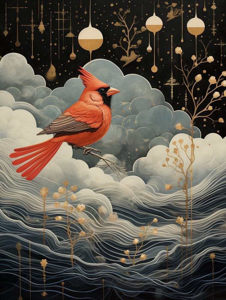 Cardinal 3 Gold Detail Painting