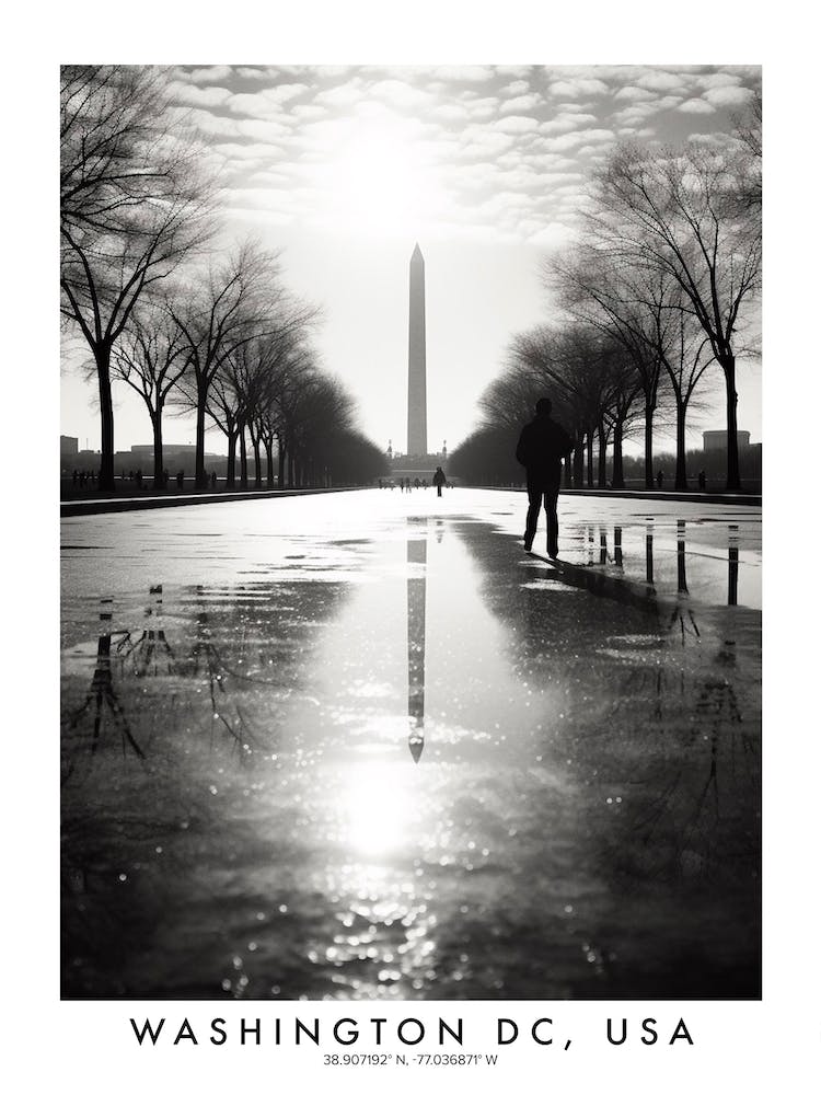 Poster Of Washington Dc, Usa, Black And White Analogue Photograph 3
