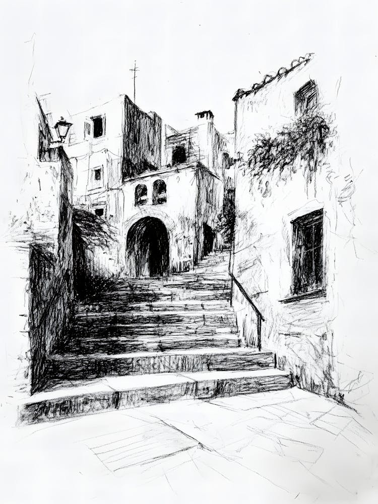 Charcoal Pencil Drawing Stairway To Heaven 1