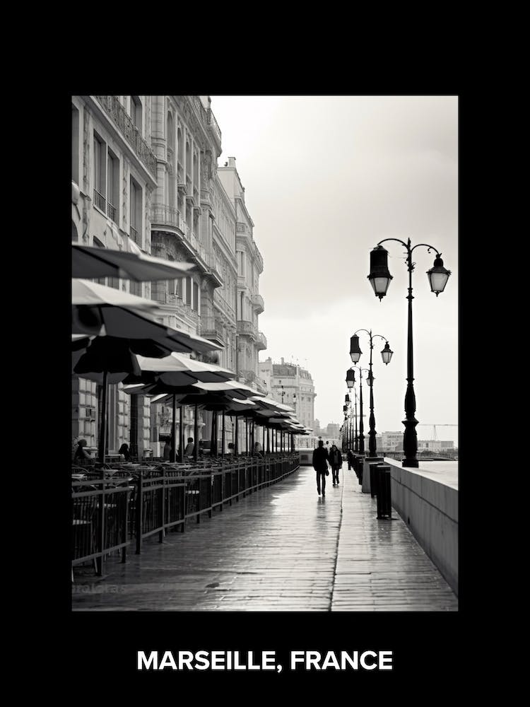 Poster Of Marseille, France, Mediterranean Black And White Photography Analogue 3