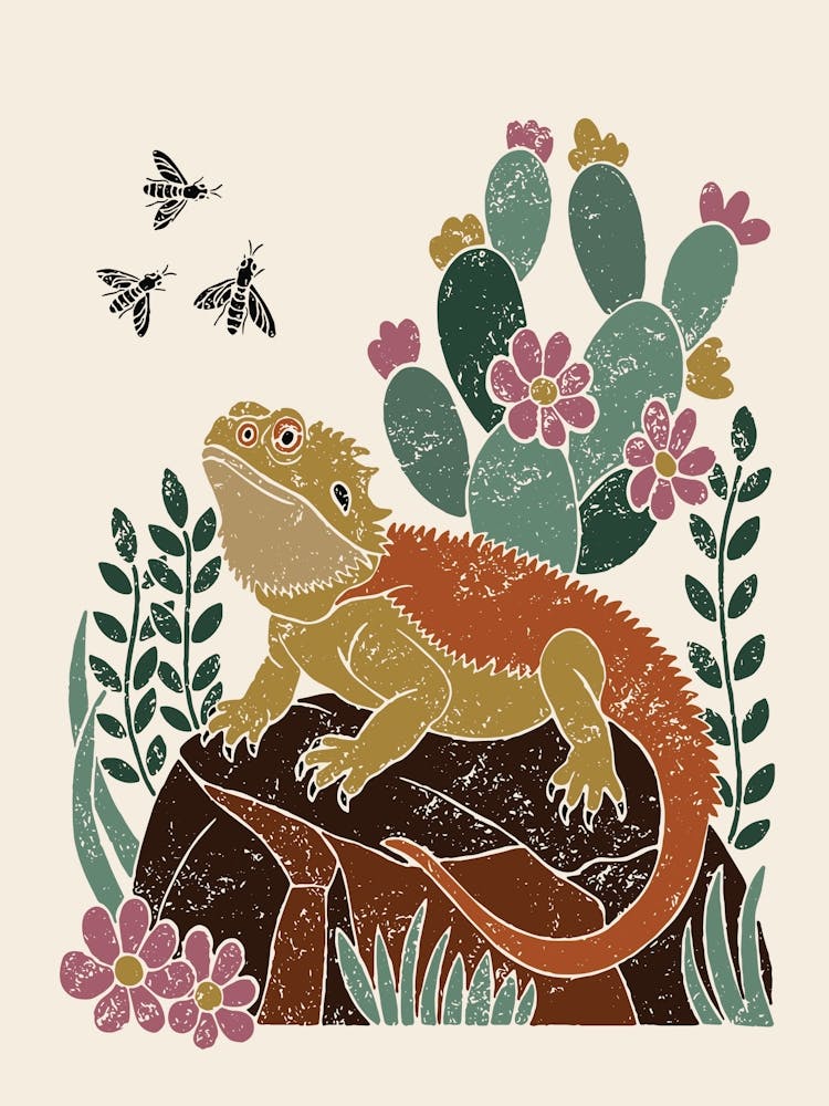 Bearded Dragon and Cactus Pet Reptile