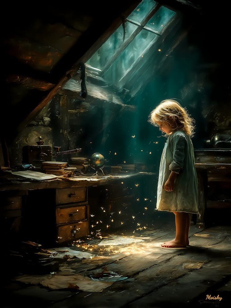 The Attic of Little Lights, magical fantasy realism, fantasy art