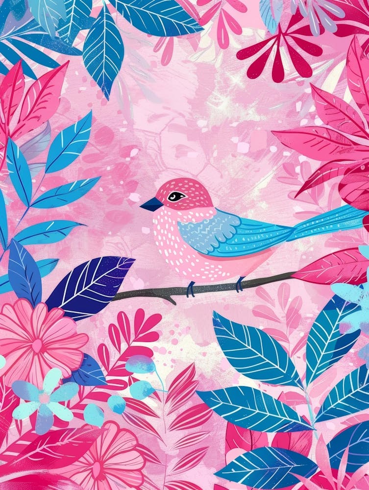 Pink Bird On A Branch