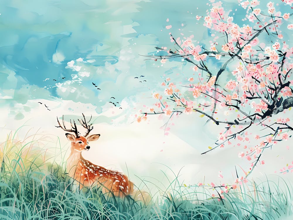 Deer And Sakura