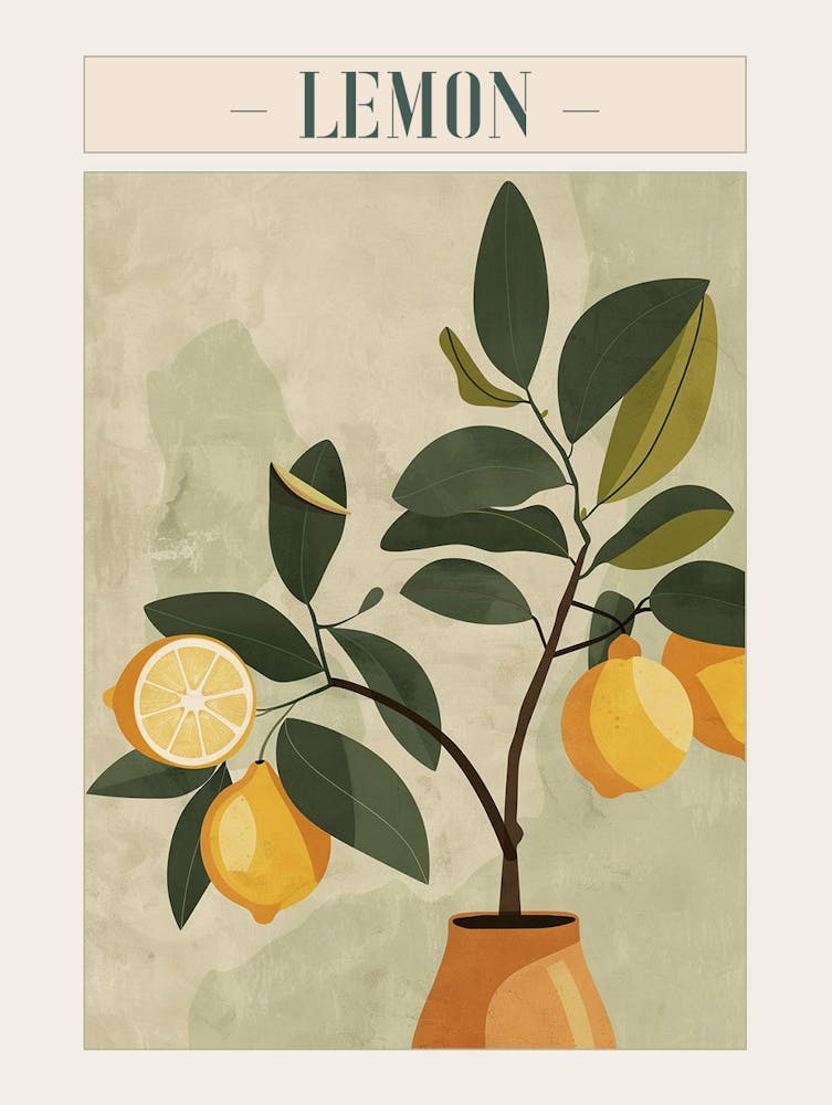 Lemon Tree Minimal Japandi Illustration 3 Poster