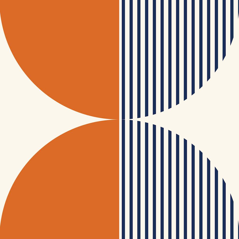Abstraction Shapes 117 In Navy Blue Orange Midcentury Modern Minimalist Stripes Moon Phase Abstract 02