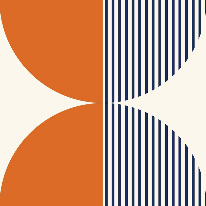 Abstraction Shapes 117 In Navy Blue Orange Midcentury Modern Minimalist Stripes Moon Phase Abstract 02
