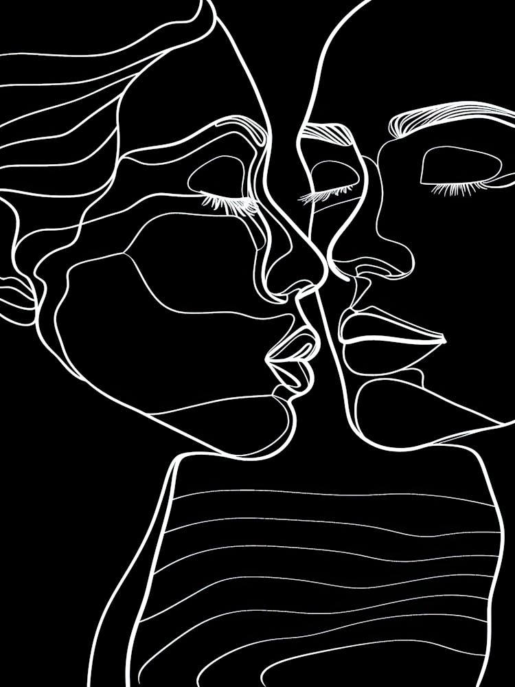 Black And White Abstract Women Faces In Line 6