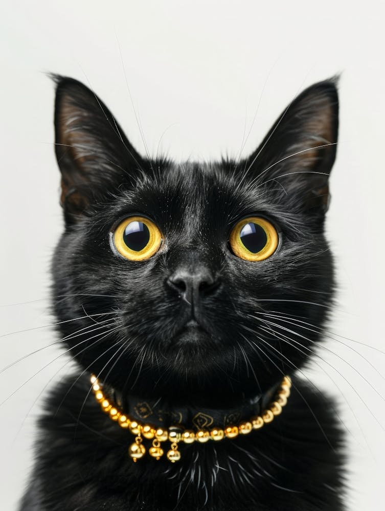 Black Cat With Gold Collar