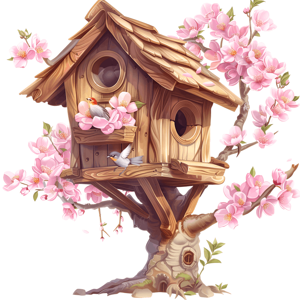 Birdhouse With Cherry Blossoms