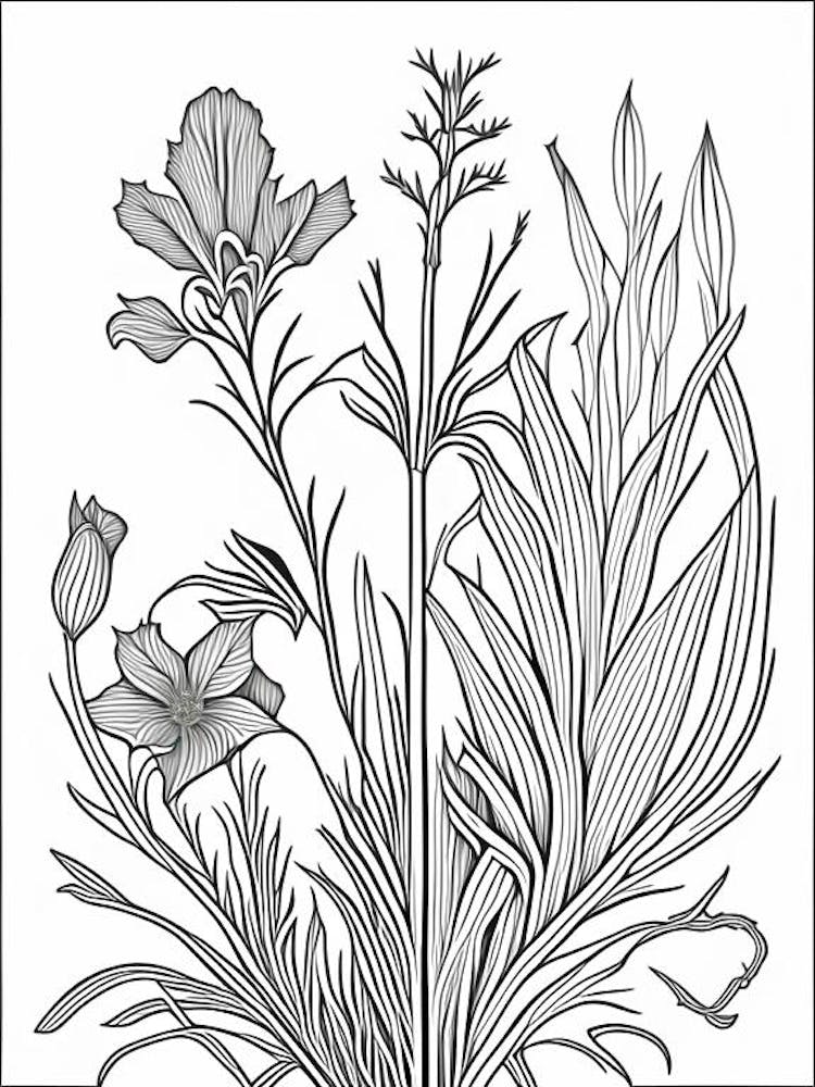 Orris Root Herb William Morris Inspired Line Drawing 1