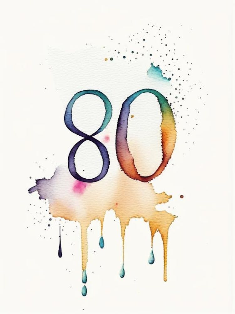 80, Number, Education Minimalist Watercolour 3
