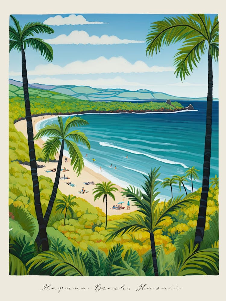 Poster Of Hapuna Beach, Hawaii, Matisse And Rousseau Style 2