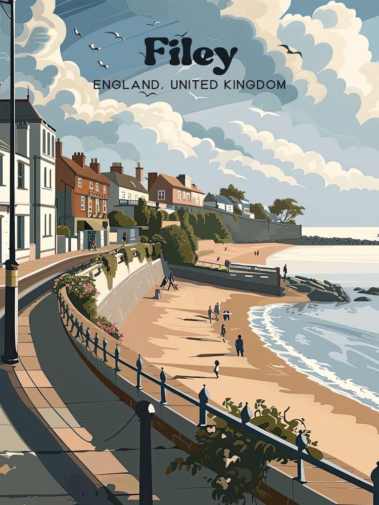 Filey England Seaside Digital Travel Art