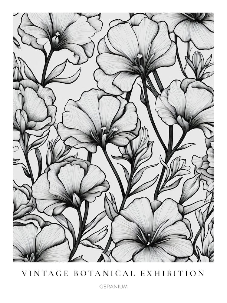 Geranium B&W Vintage Botanical Poster