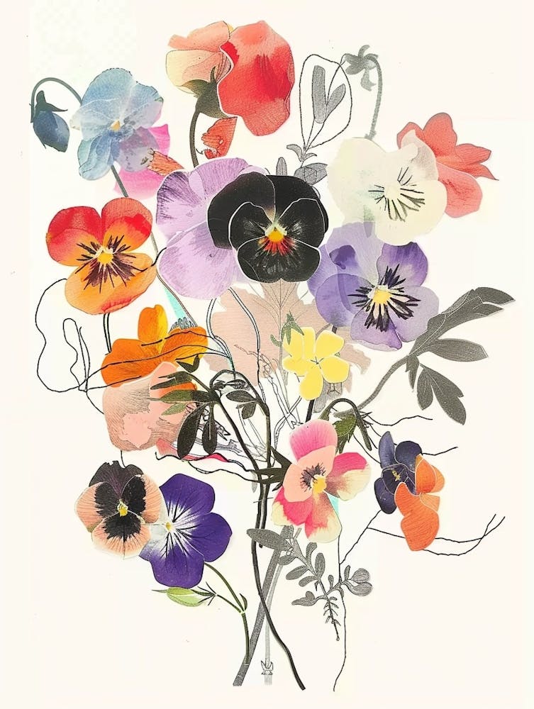 Wild Pansy 3 Collage Flower Bouquet