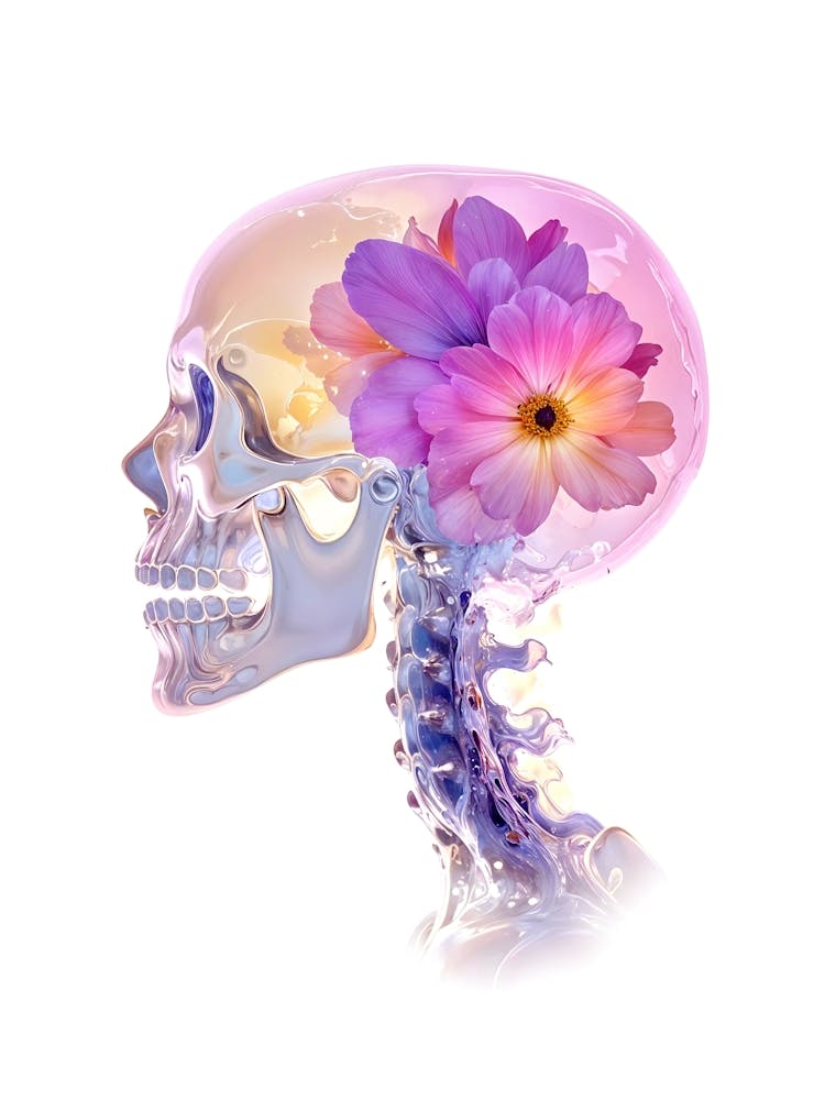 Skull With Purple Flower
