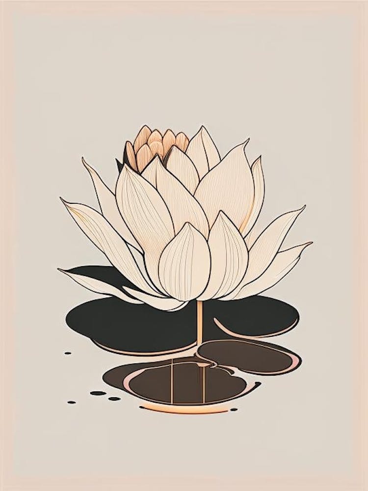 Blooming Lotus Flower In Pond Retro Minimal 2