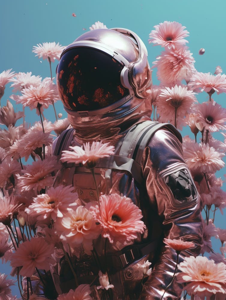 cosmic astronaut surrounded by flowers 1