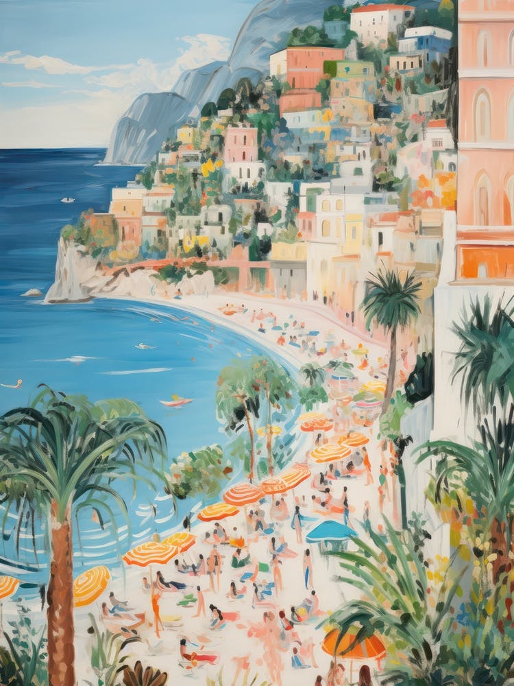 Positano, Côte Amalfitaine Italie Club de Plage Lido Aquarelle 5