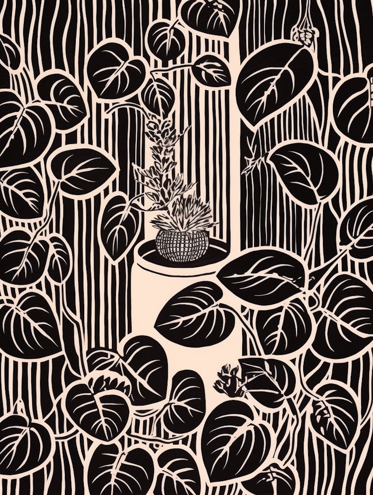 B&W Plant Illustration Peperomia 1