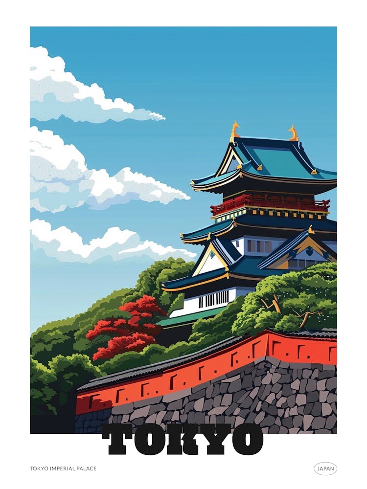Palais Impérial de Tokyo 3 Affiche Illustration Colorée