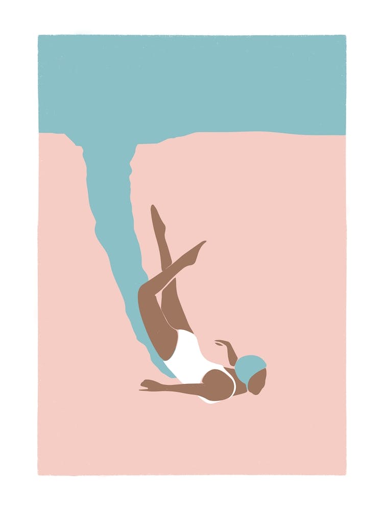 Art deco style Woman in bikini splash in pink