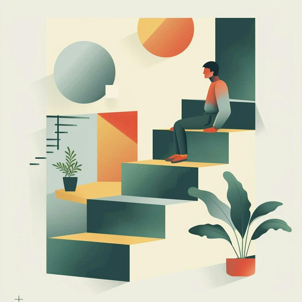 Man Sitting On Stairs