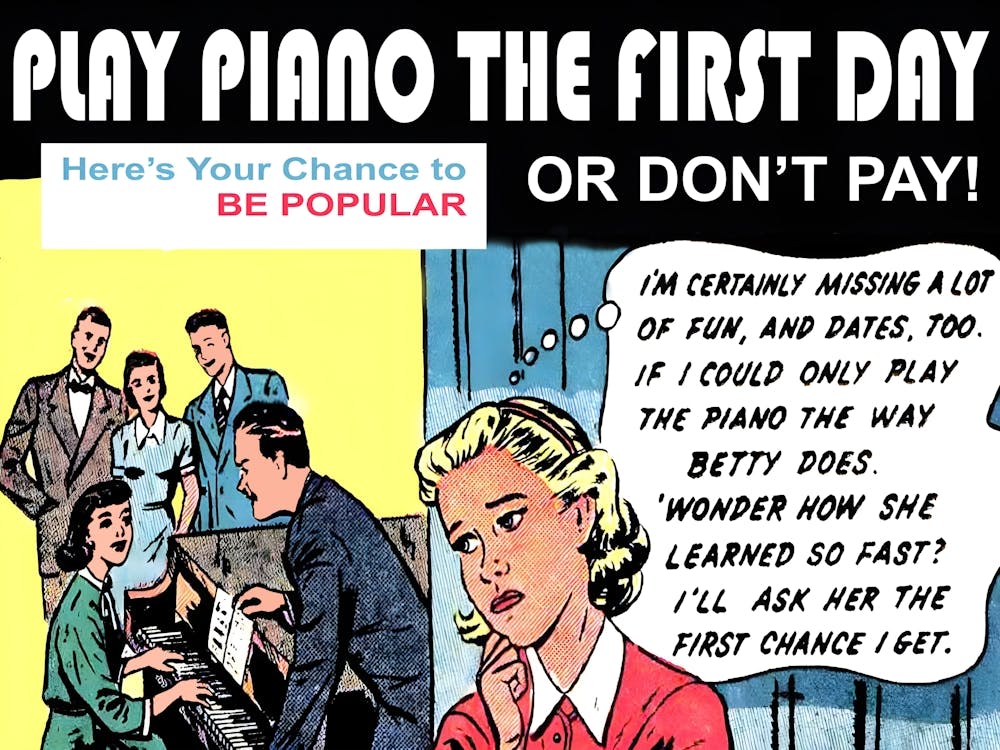 Learn To Play Piano The First Day, Here Is Your Chance To Be Popular, Funny Vintage Advertising Poster, Pop Art Style