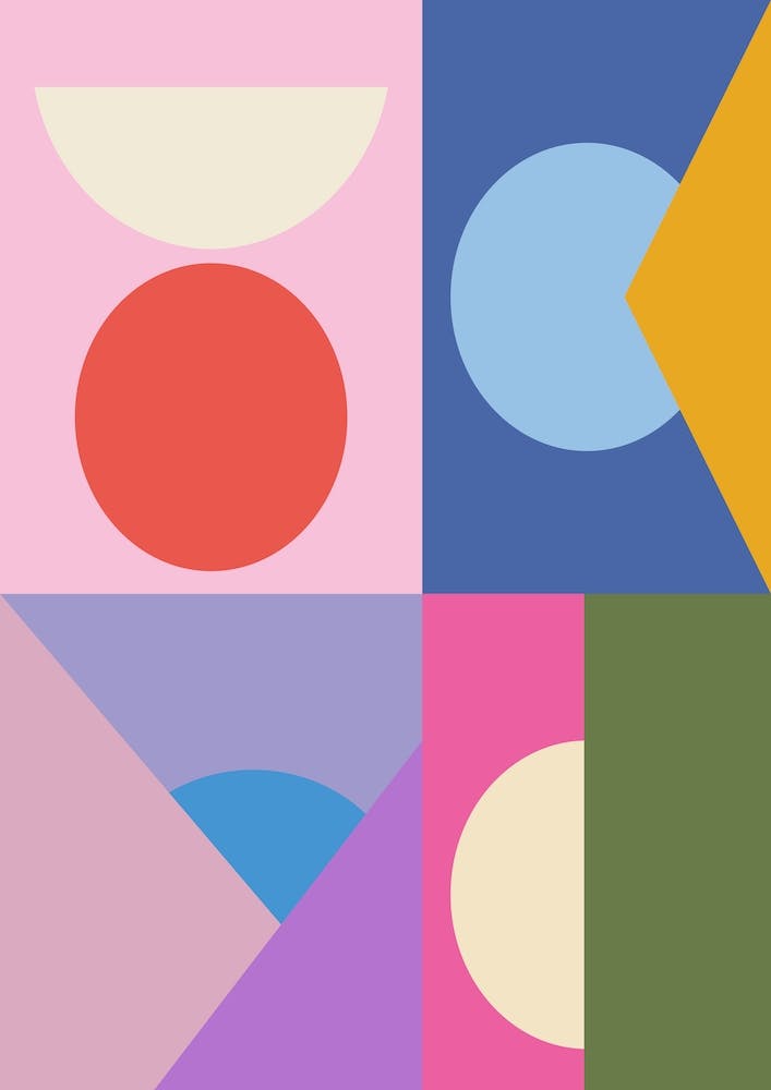 Kühne Retro-Modern Geometrische Formen in Rosa, Blau und Lila