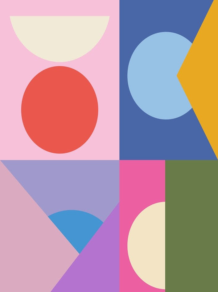 Bold Retro Modern Geometric Shapes in Pink Blue and Purple