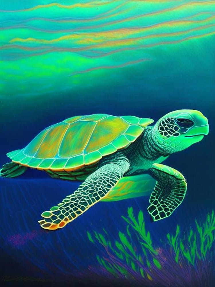 Sea Turtle In Deep Ocean, Sea Turtle Paul Klee Inspired 1