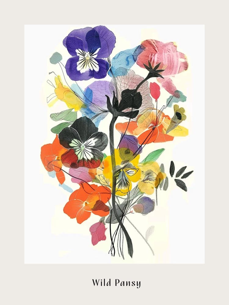 Wild Pansy 4 Collage Flower Bouquet Poster