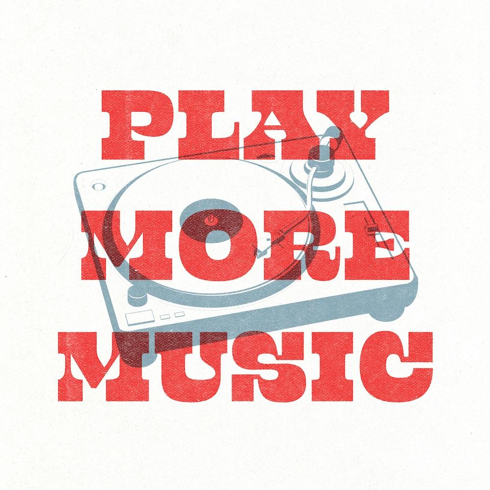 Play More Music Typography Red & Grey Square