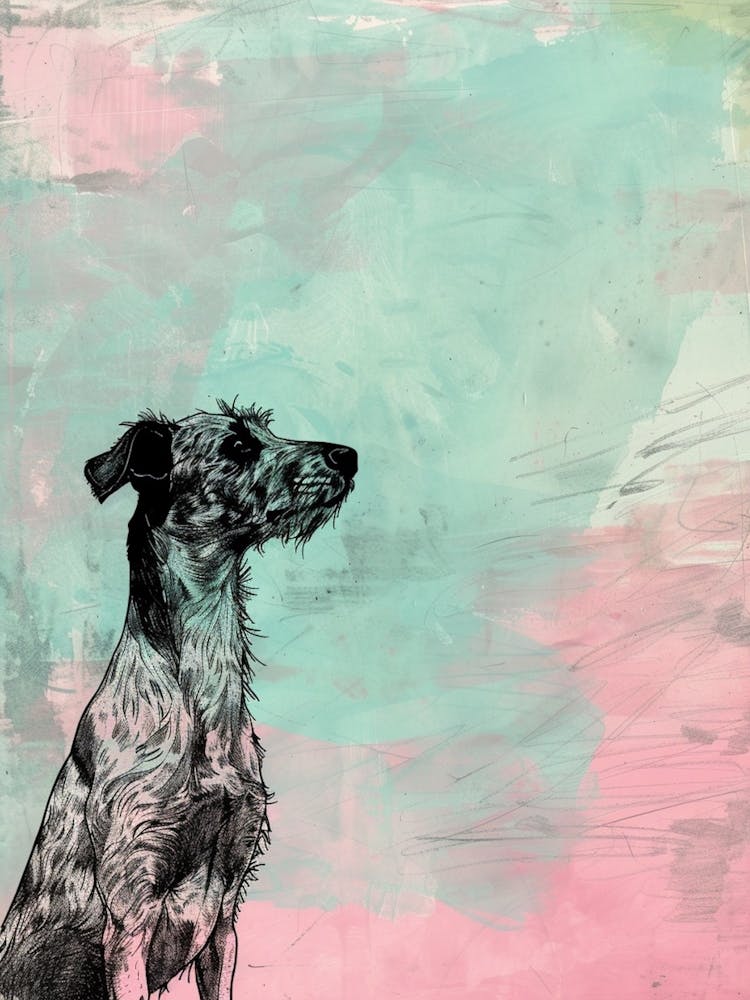 Pastel Watercolour Scottish Deerhound Dog Line Illustration 3