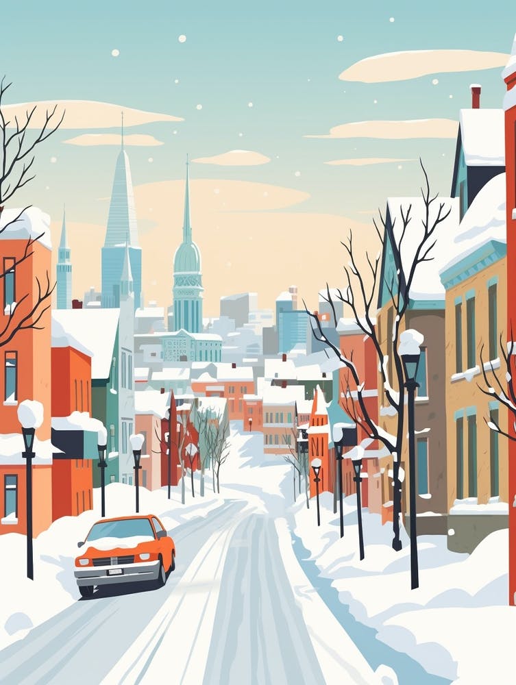 Illustration Rétro Hivernale Montréal Canada 2