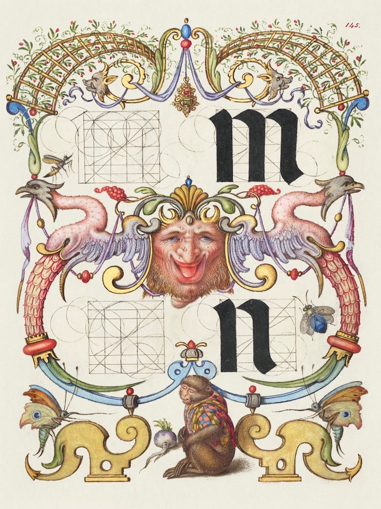 Guide For Constructing The Letters M And N From Mira Calligraphiae Monumenta, Joris Hoefnagel