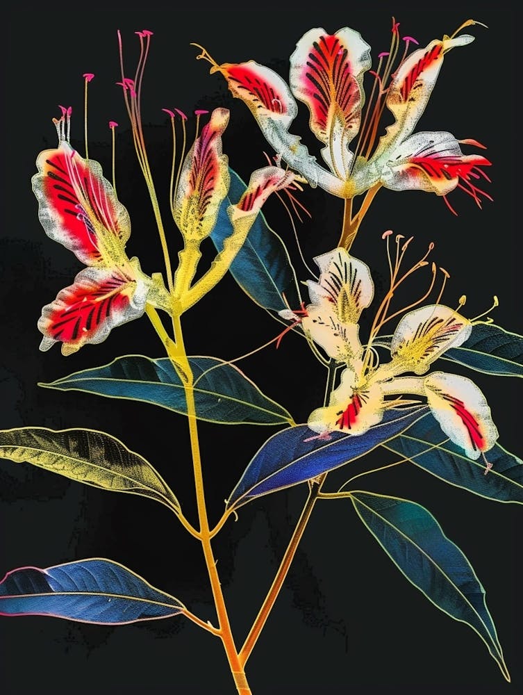 Neon Flowers On Black Peacock Flower 2