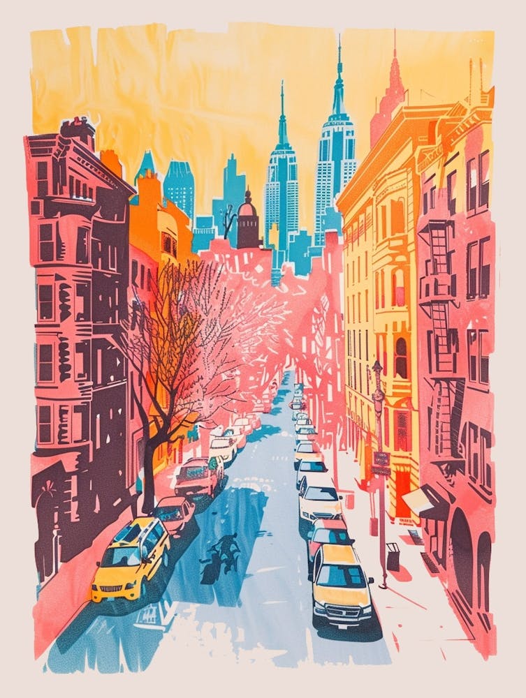 Upper East Side New York Colourful Silkscreen Illustration 3