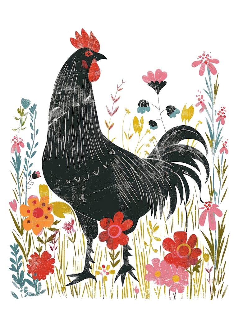 Rooster In Flowers