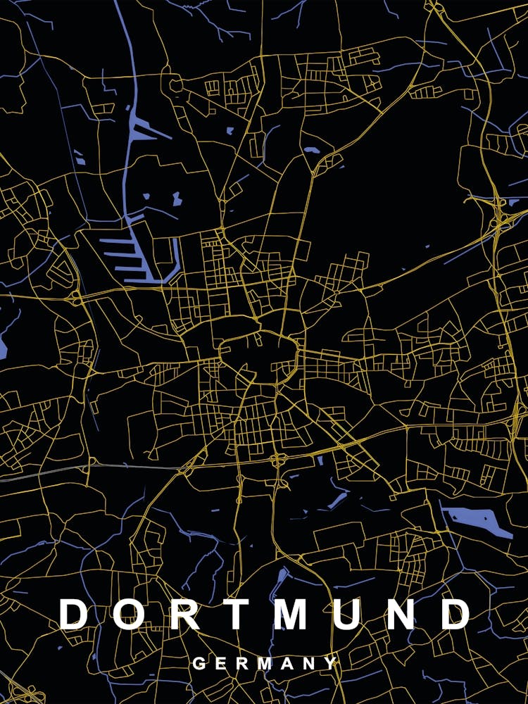 Dortmund Germany City Map Black and Gold