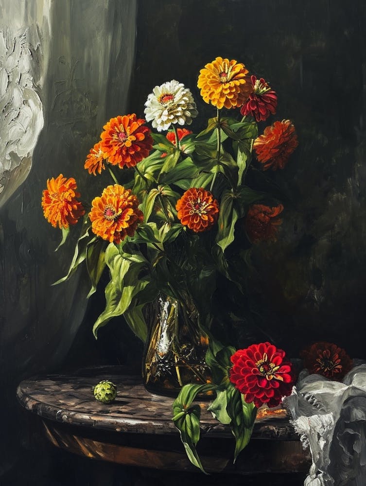 Baroque Floral Still Life Zinnia 1