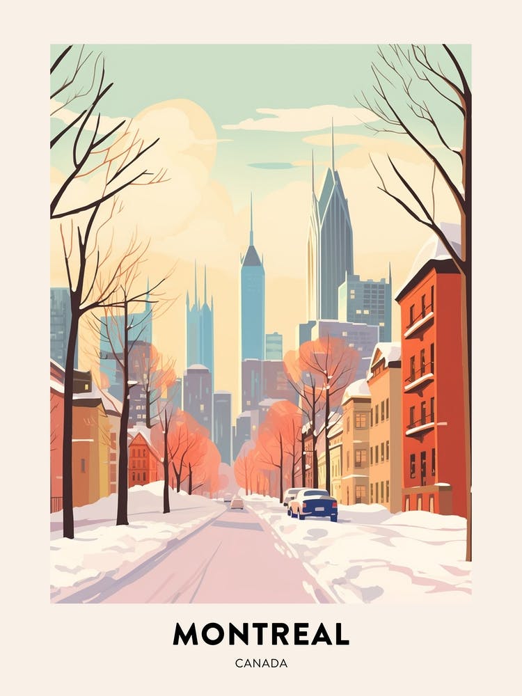 Vintage Winter Travel Poster Montreal Canada 1
