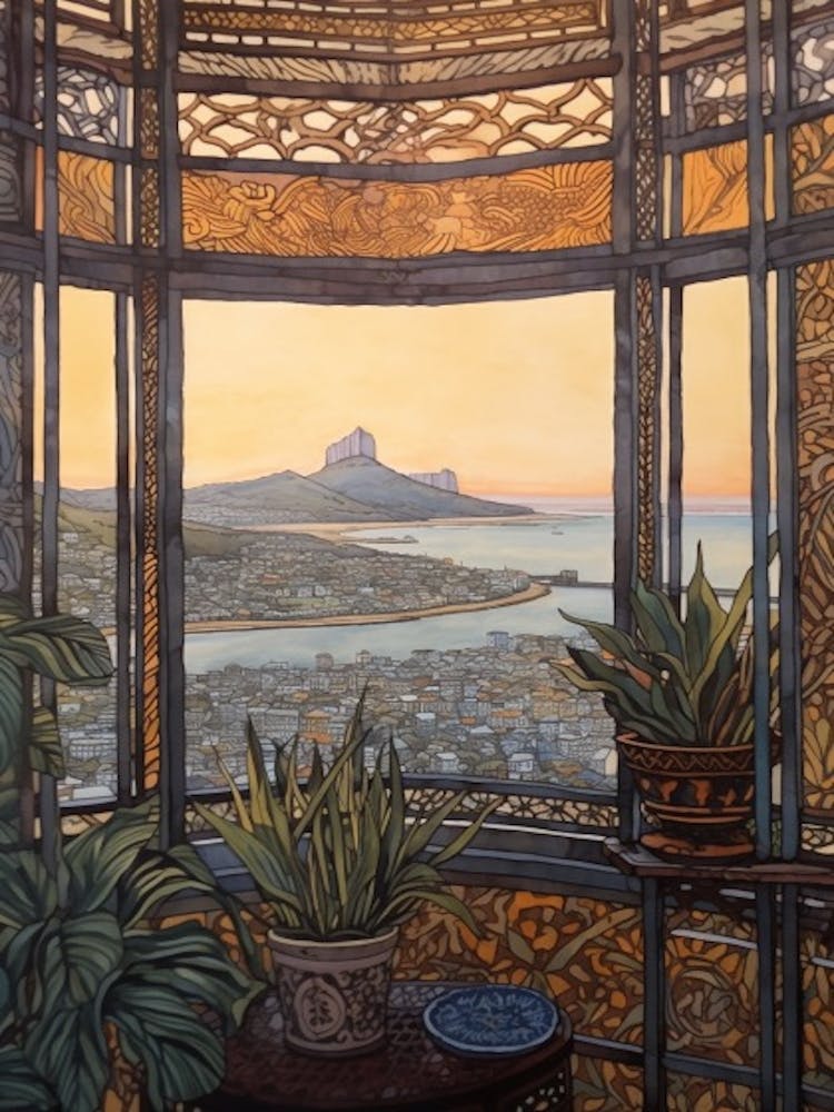 A Window View Of Cape Town In The Style Of Art Nouveau 3