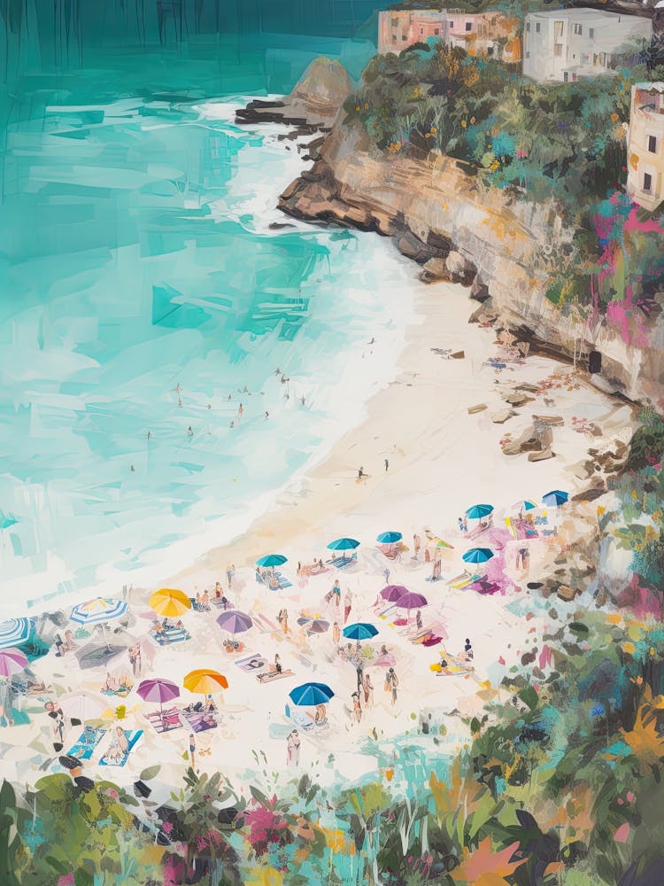 Aerial View Of A Beach In Tropea Summer Illustration 4