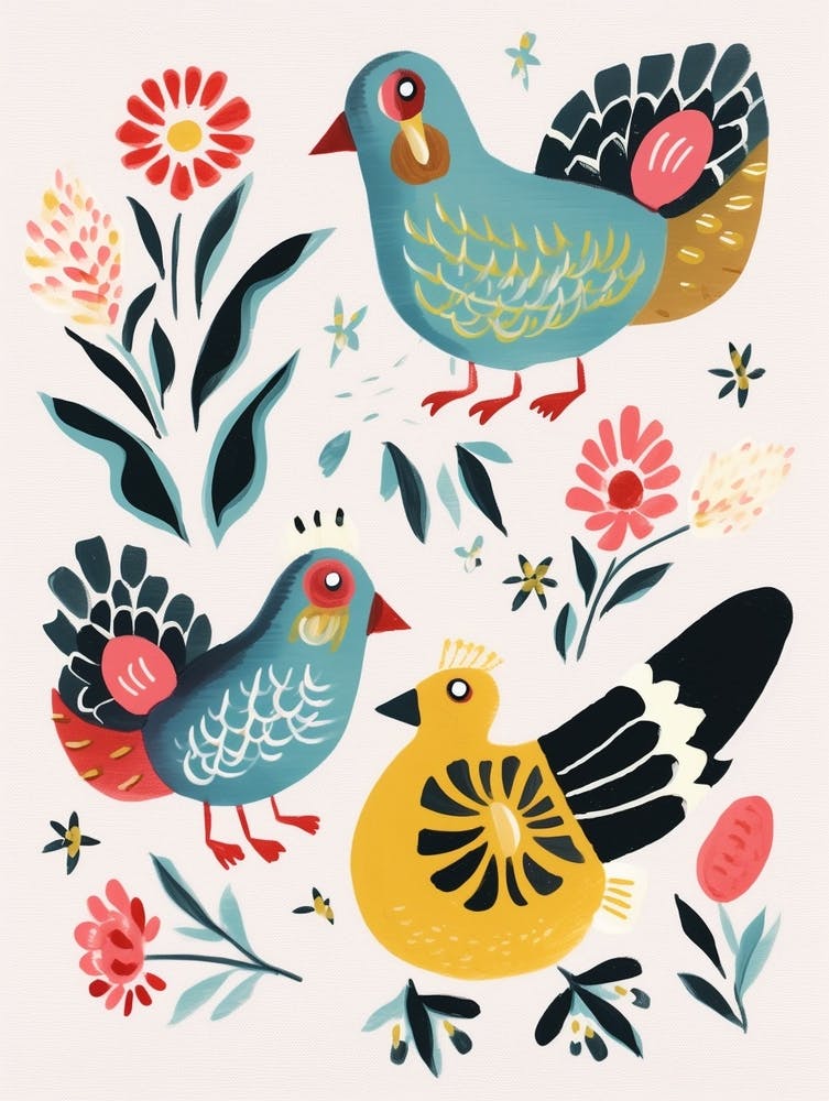 Folk Style Bird Painting Chicken 4