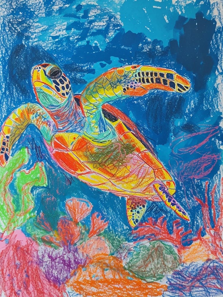 Sea Turtle Underwater Pencil Scribble